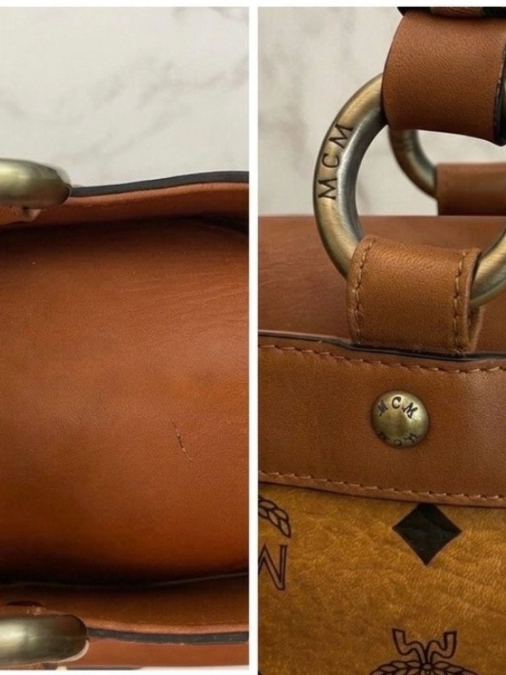 MCM Vintage Top Handle Satchel / Tote Cognac Visetos Monogram Pre-Owned - Picture 7 of 14